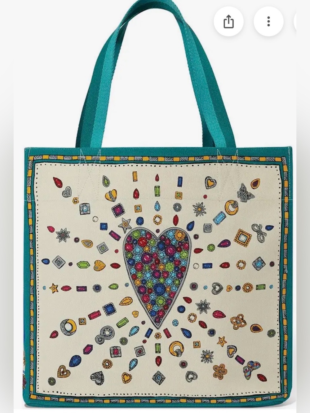 NEW BRIGHTON CHARM Tote Bag with Teal Handles and Colorful Gem Motifs - Picture 3 of 9